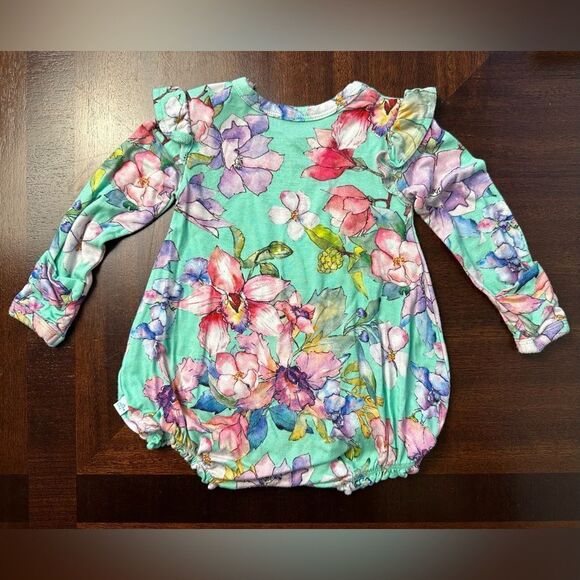 Posh Peanut Long Sleeve Ruffled Bubble Romper - Floral - 0-3M - Picture 3 of 10